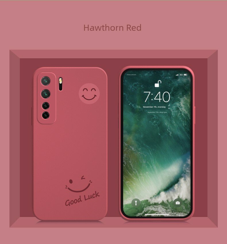 Мягкий силиконовый чехол с полным покрытием для Huawei nova7se с узором смайлик в малиновом цвете - одиночный чехол