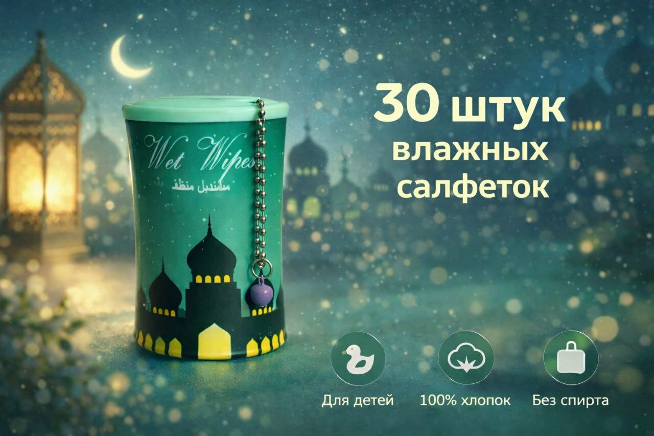 Влажные салфетки мини в контейнере, универсальные салфетки 30 штук.