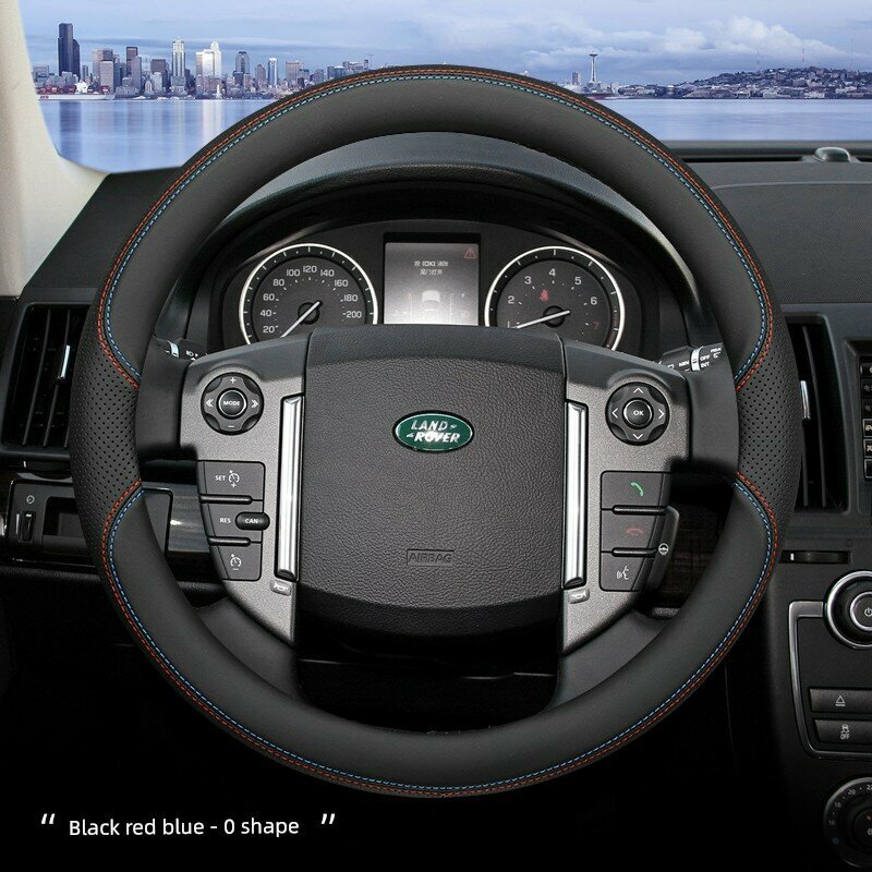 Премиум ультратонкий чехол для рулевого колеса на Land Rover Freelander 2 с красными и синими полосами