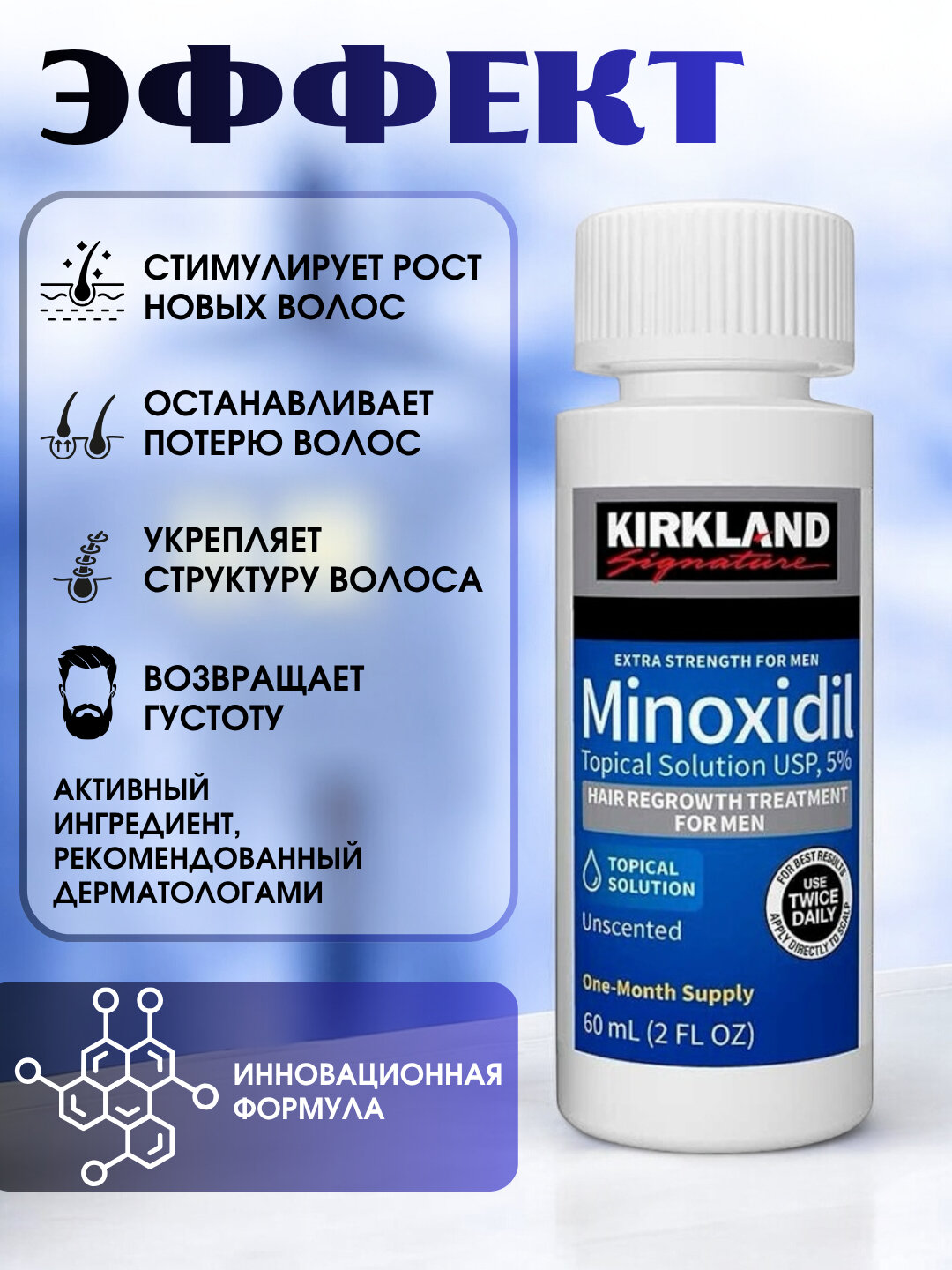 Миноксидил для роста волос и бороды Minoxidil 5%, 60 мл — фото 1