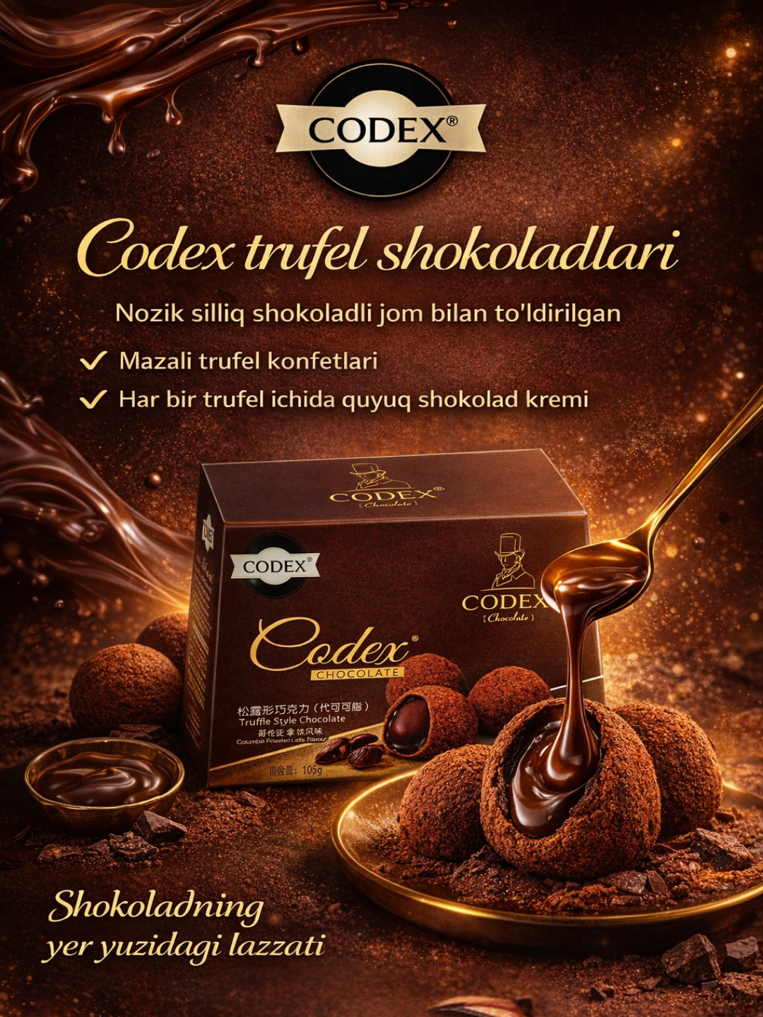 Шоколад Codex с чёрным трюфельным шоколадом, приготовленный в колумбийском стиле, со вкусом латте