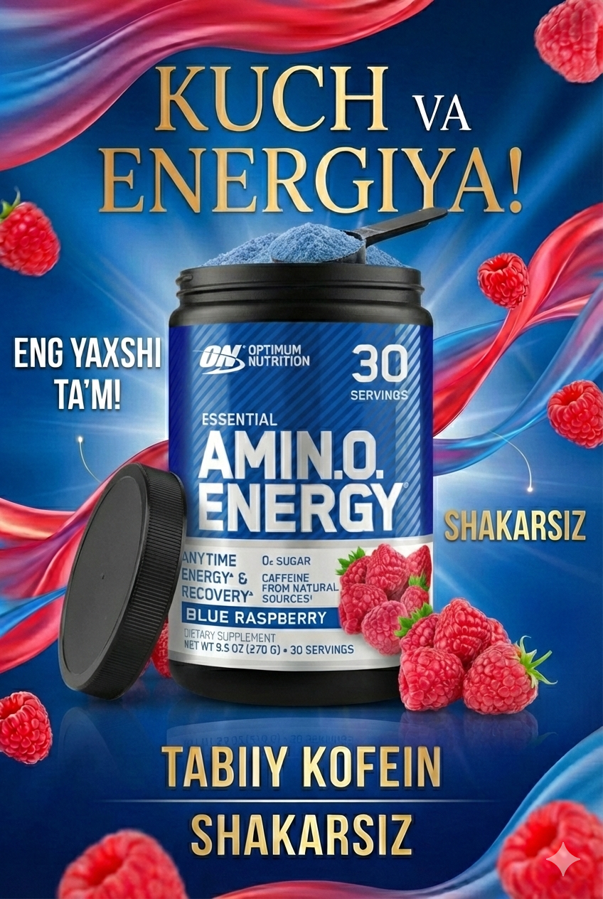 Аминокислоты Optimum Nutrition Amino Energy, вкус голубая малина, для энергии и восстановления, 30 порций