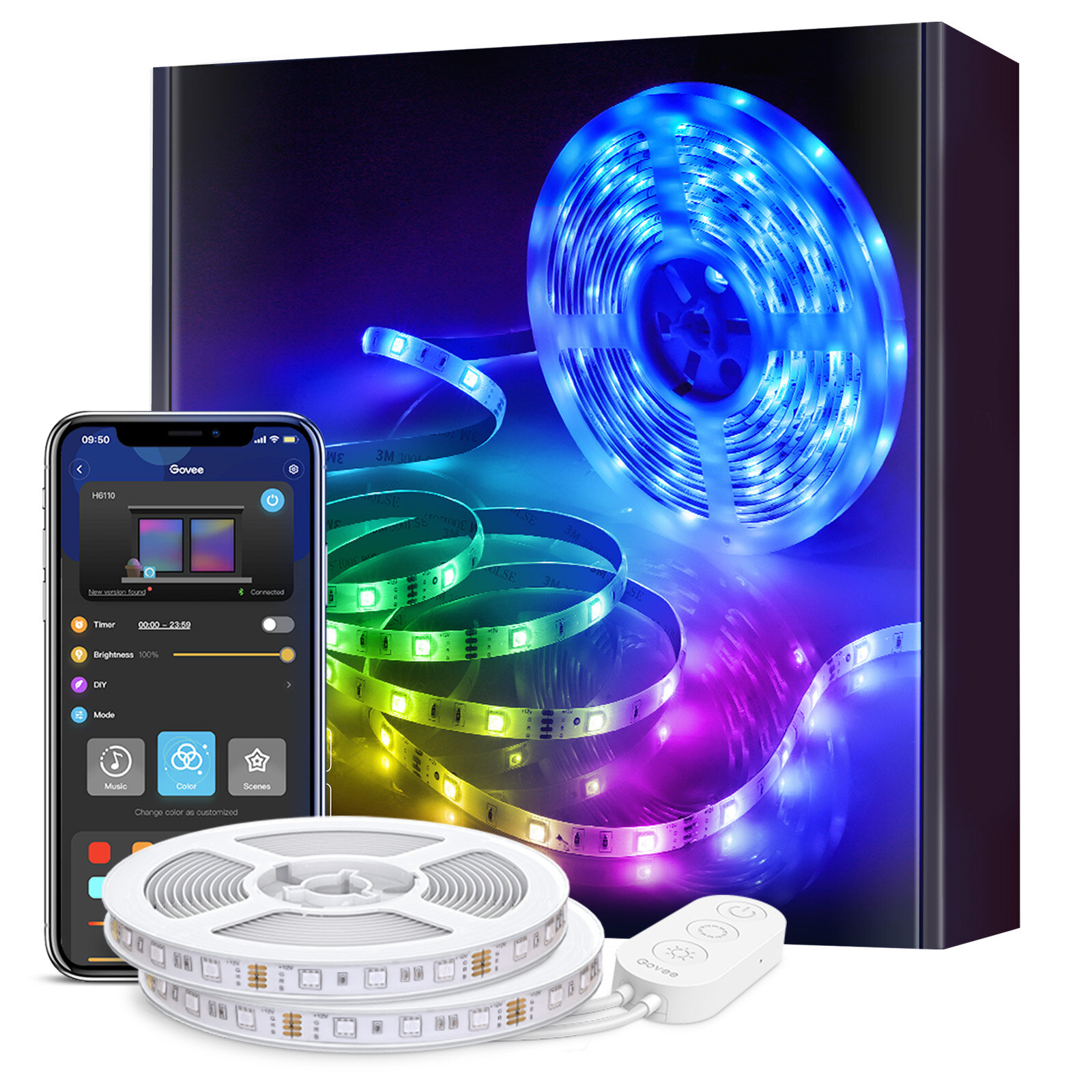 Лента светодиодная умная Govee H6110 RGB Smart Wi-Fi + Bluetooth LED Strip Lights 10м Белый