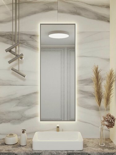 Изображение товара Зеркало в ванную 130х50 см. серебро с подсветкой. Свет: Нейтральный белый 4500К. В алюминиевой раме настенное BLX MIRROR