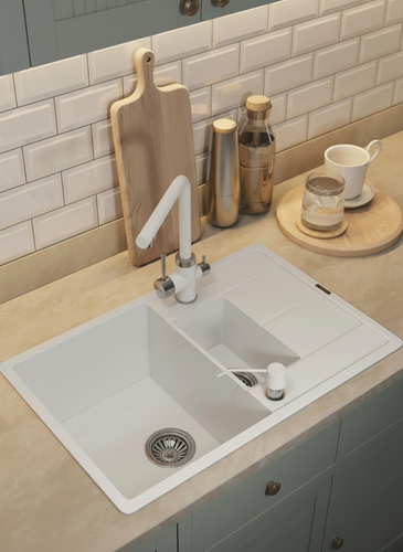 Изображение товара Кухонная мойка кварцевая Uperwood Quartz UPD-05-01, прямоугольная двухсекционная, белая