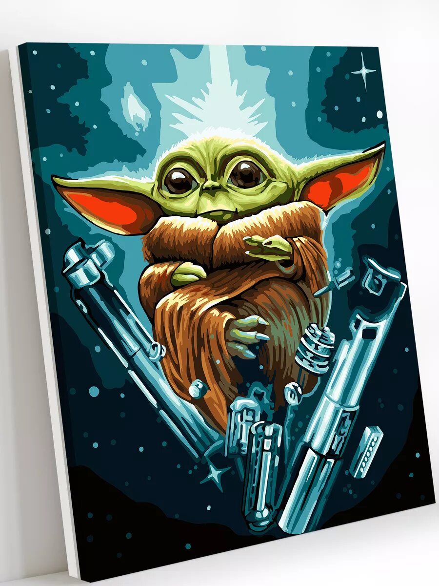 Картина по номерам на холсте с подрамником 40х50 см Малыш Йода Грогу