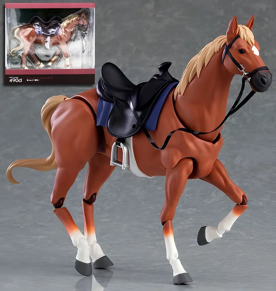 Игрушка лошадь шарнирная пластиковая коричневая с седлом 17 см Horse