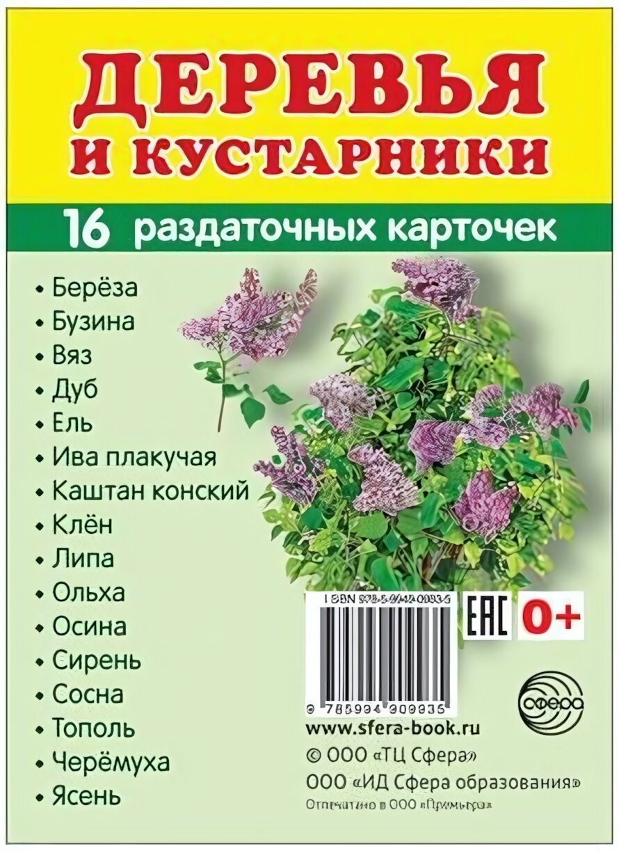 Карточки развивающие 'Супер. Деревья и кустарники', 16шт, 63х87мм, двуязычные