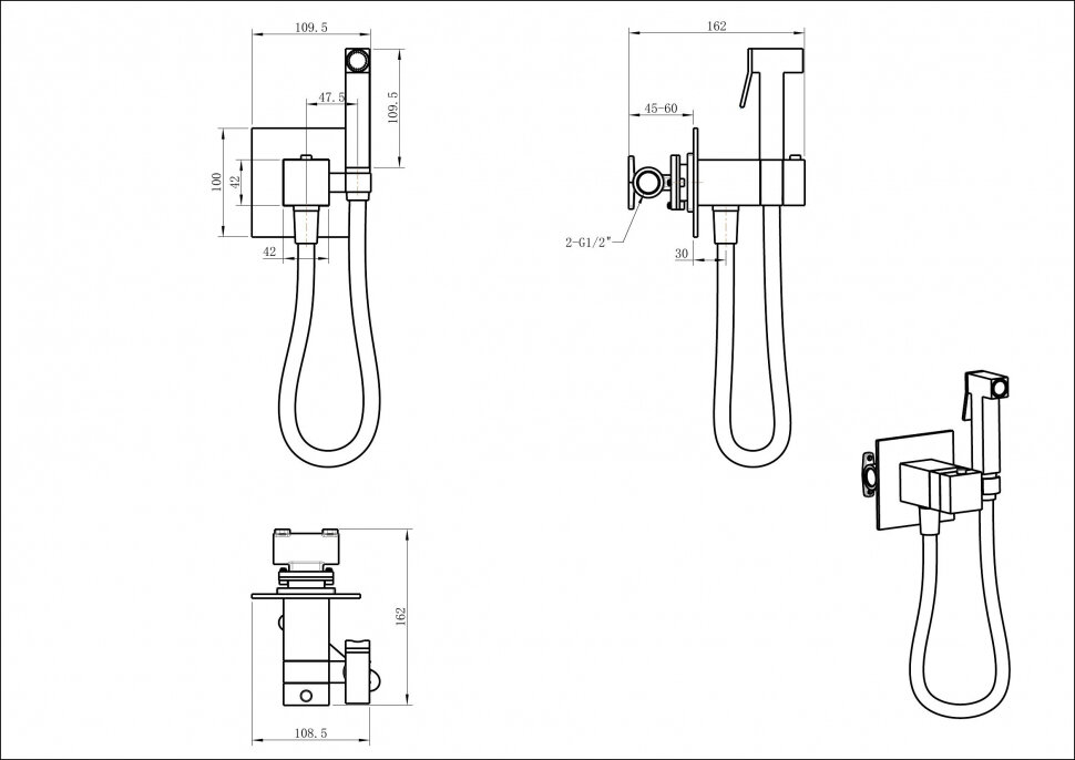 Гигиенический душ со смесителем GROCENBERG GB008 с термостатом Хром — фото 1
