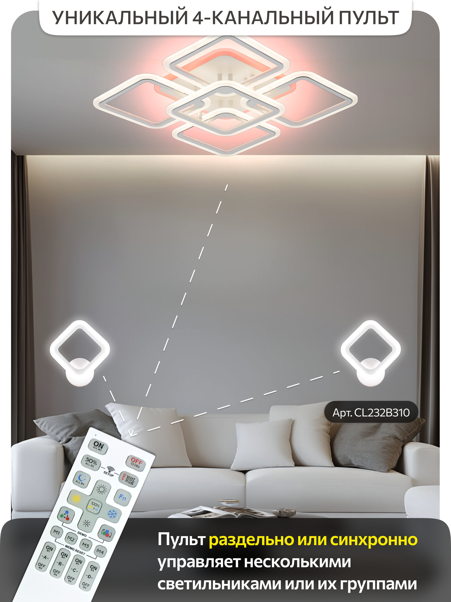 Умная потолочная люстра Citilux Марсель Смарт CL232A150E RGB Белая — фото 1