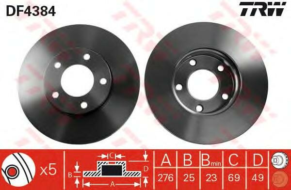 Диск тормозной передний MAZDA 3 TRW DF4384