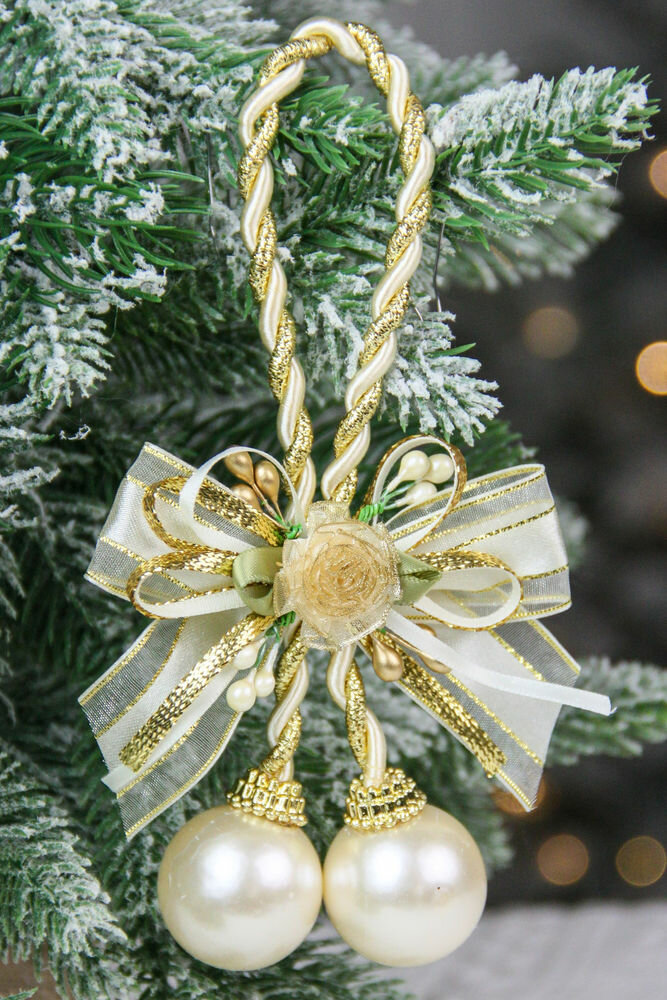 Украшение-подвеска шарики С бантом, акрил, жемчужная, 15 см, Forest Market 162770