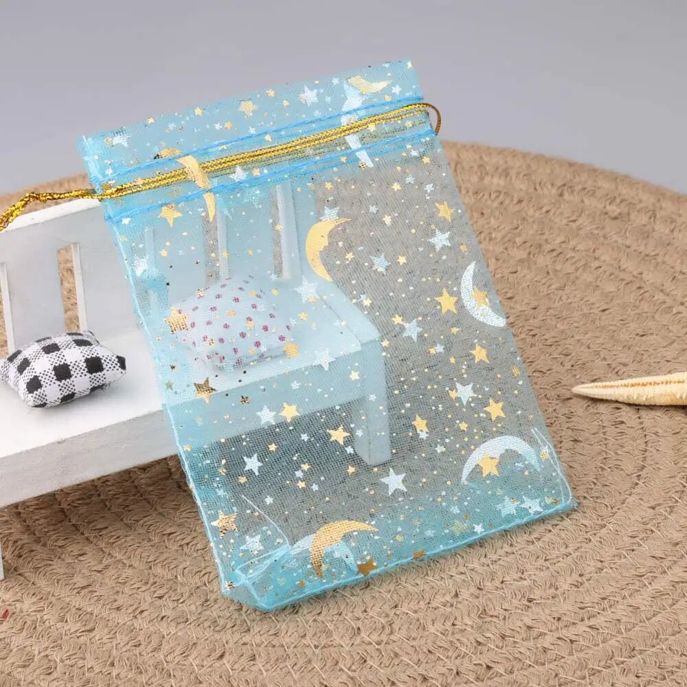 Многоцветные подарочные пакеты из органзы Moon Star 7x9 9x12 10x15 см Синий, blue, 10x15cm