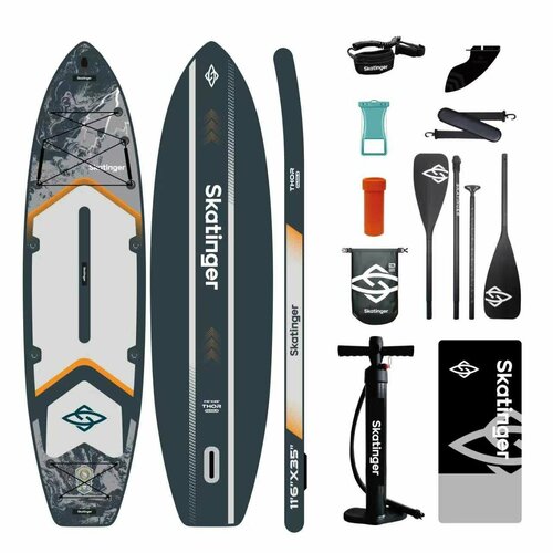 фото Надувная сап-доска skatinger thro grey (sup board) двухслойная 350*89*15см