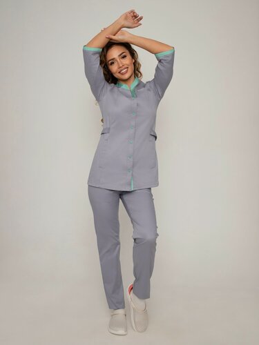 Изображение товара Медицинский костюм женский Uniformed 417.4.5, сатори стрейч, серо-голубой с мятным, 176-50