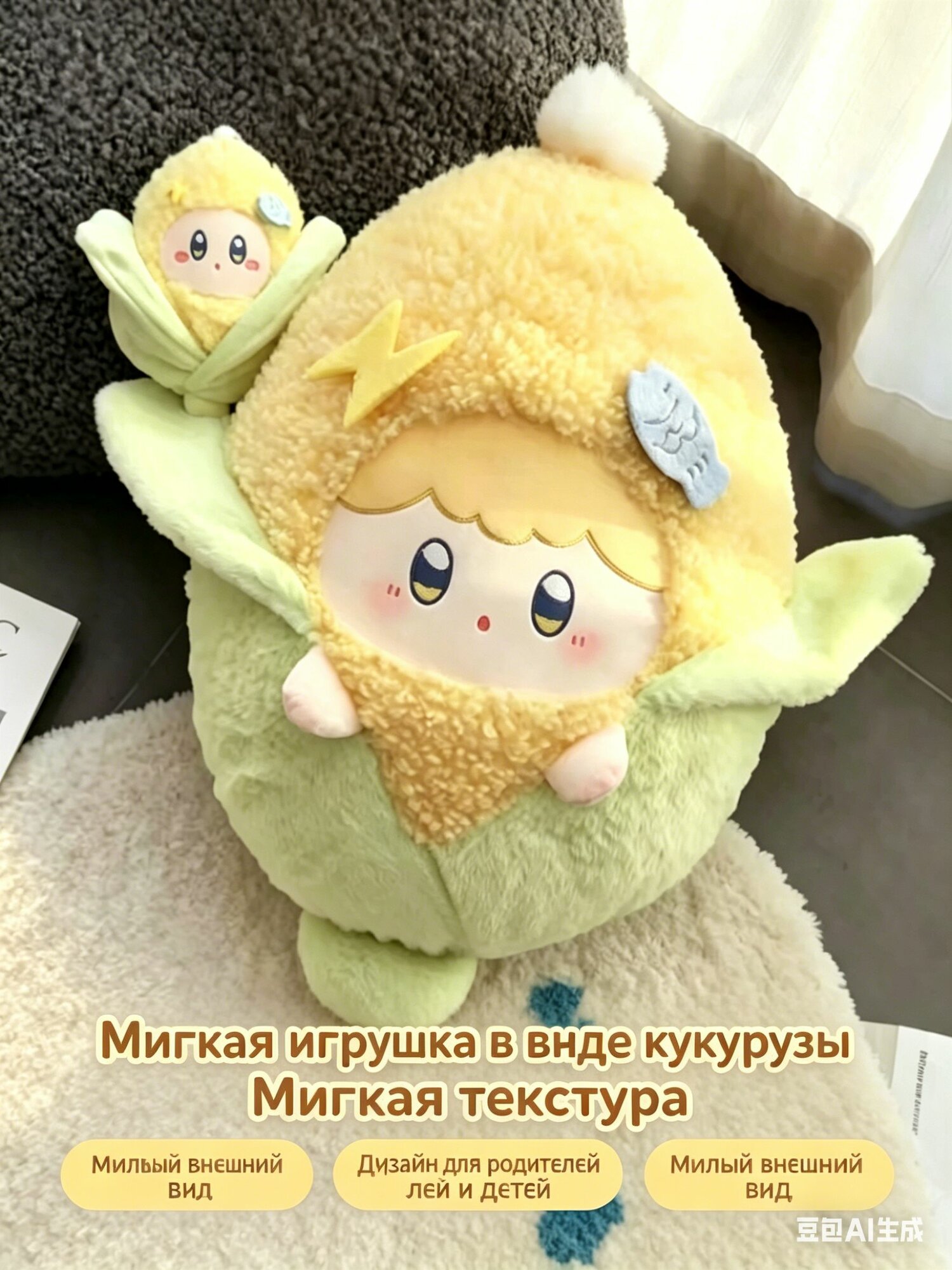 Мягкая игрушка "Кукуруза", мягкий плюш, для объятий, жёлтый, 35 см