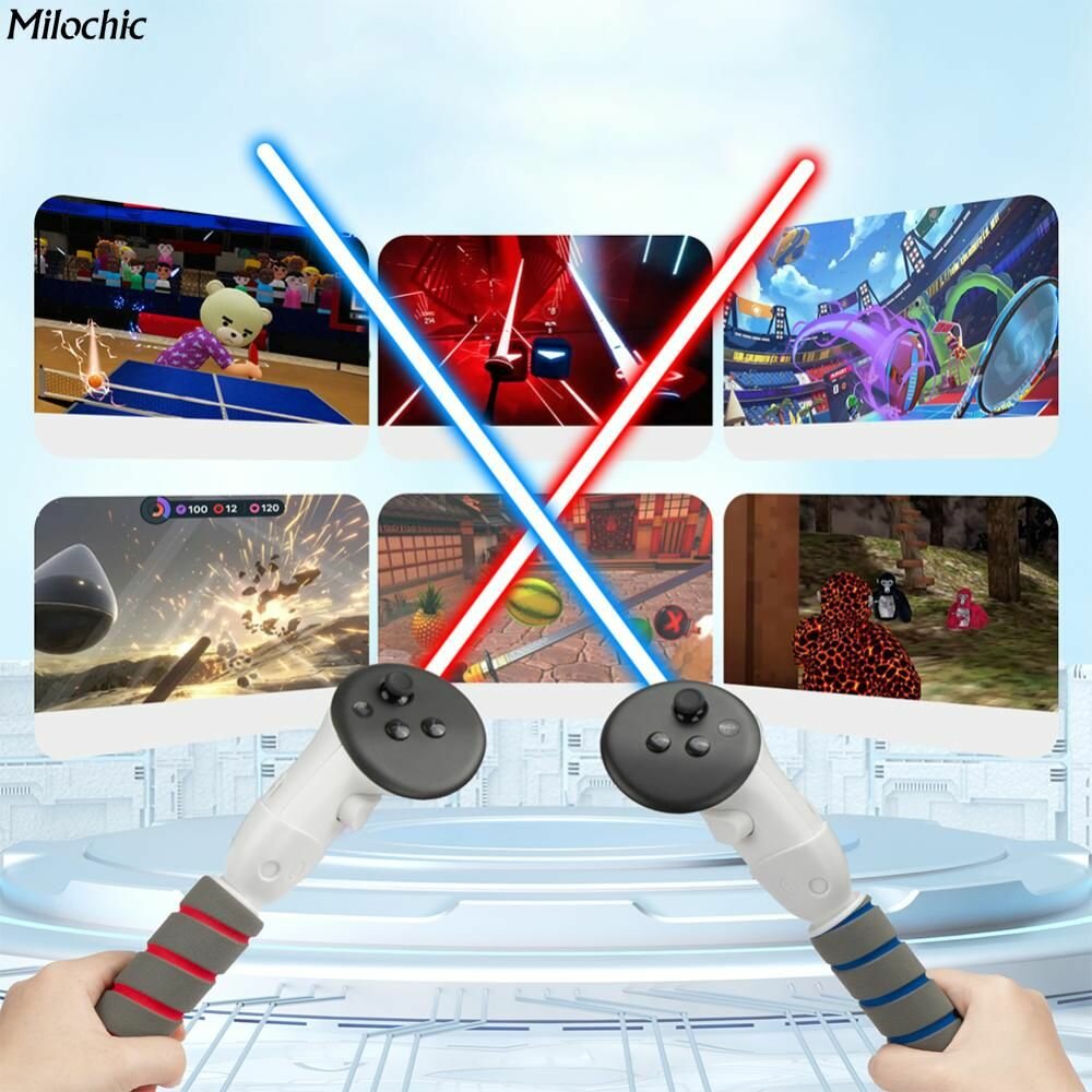 Рукоятка для игры на световых мечах, подходящая для Meta Quest3 / 3S, разнообразный игровой процесс, дышащая и впитывающая пот, безопасная и нескользящая, обеспечивает полное погружение