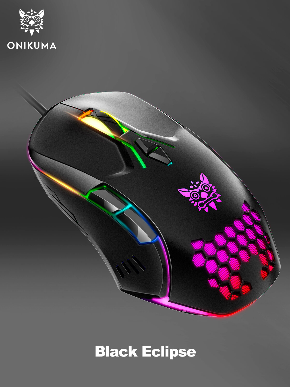 Проводная игровая мышь для компьютера ONIKUMA Black Eclipse с RGB подсветкой