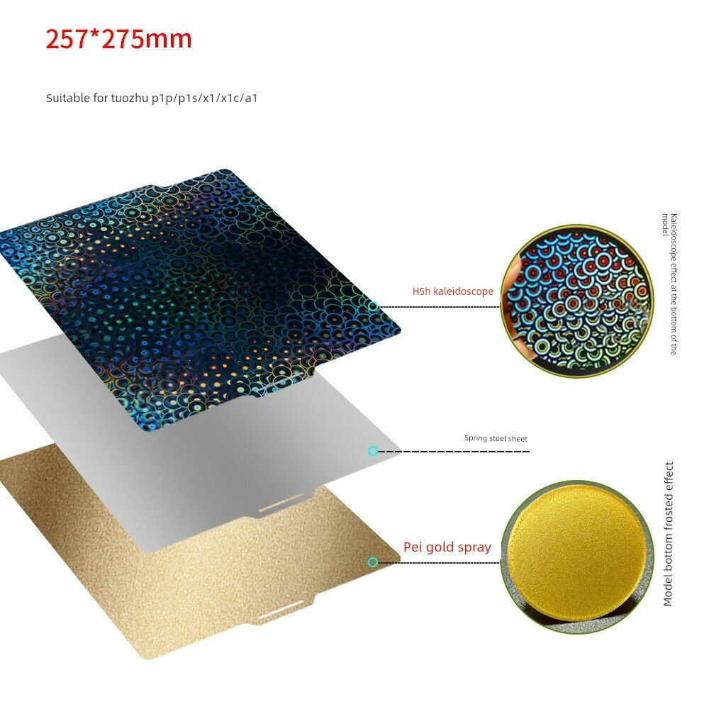 Печатная плата TuoZhu A1 P1S x1c с гладкой поверхностью, пленочным покрытием PEI, нагреваемая платформа, стальная
