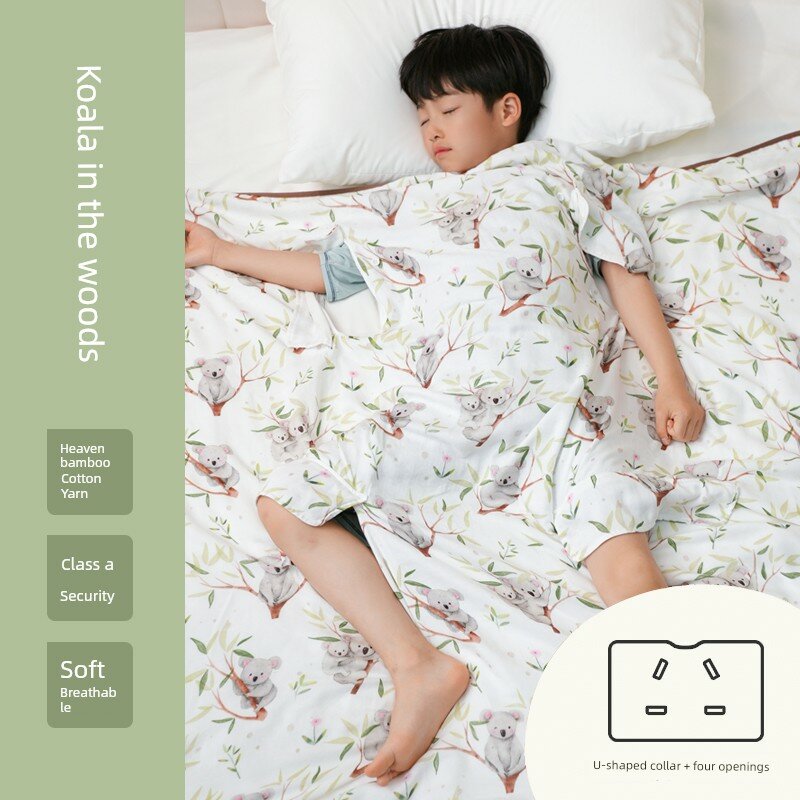Летнее одеяло из бамбуковой хлопковой ткани для детей 6-12 лет, 150x150 см, лесной кокакола, U-образный воротник