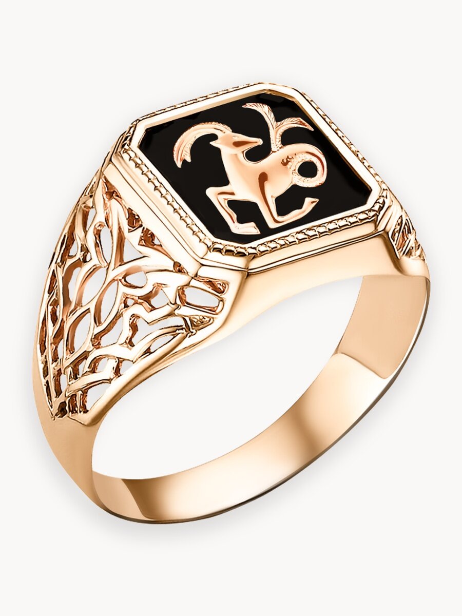 Печатка TEKA, эмаль, размер 21, золотой, черный