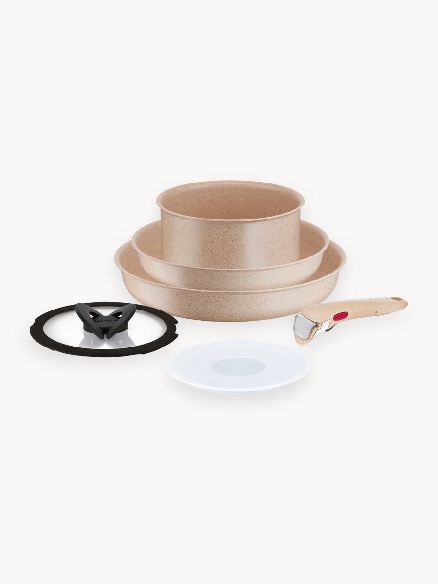 Набор посуды для приготовления 6 предметов Tefal Ingenio Delight: сковороды 24/28 см, крышки, ковш 18 см, съёмная ручка, антипригарное покрытие, для индукционных плит