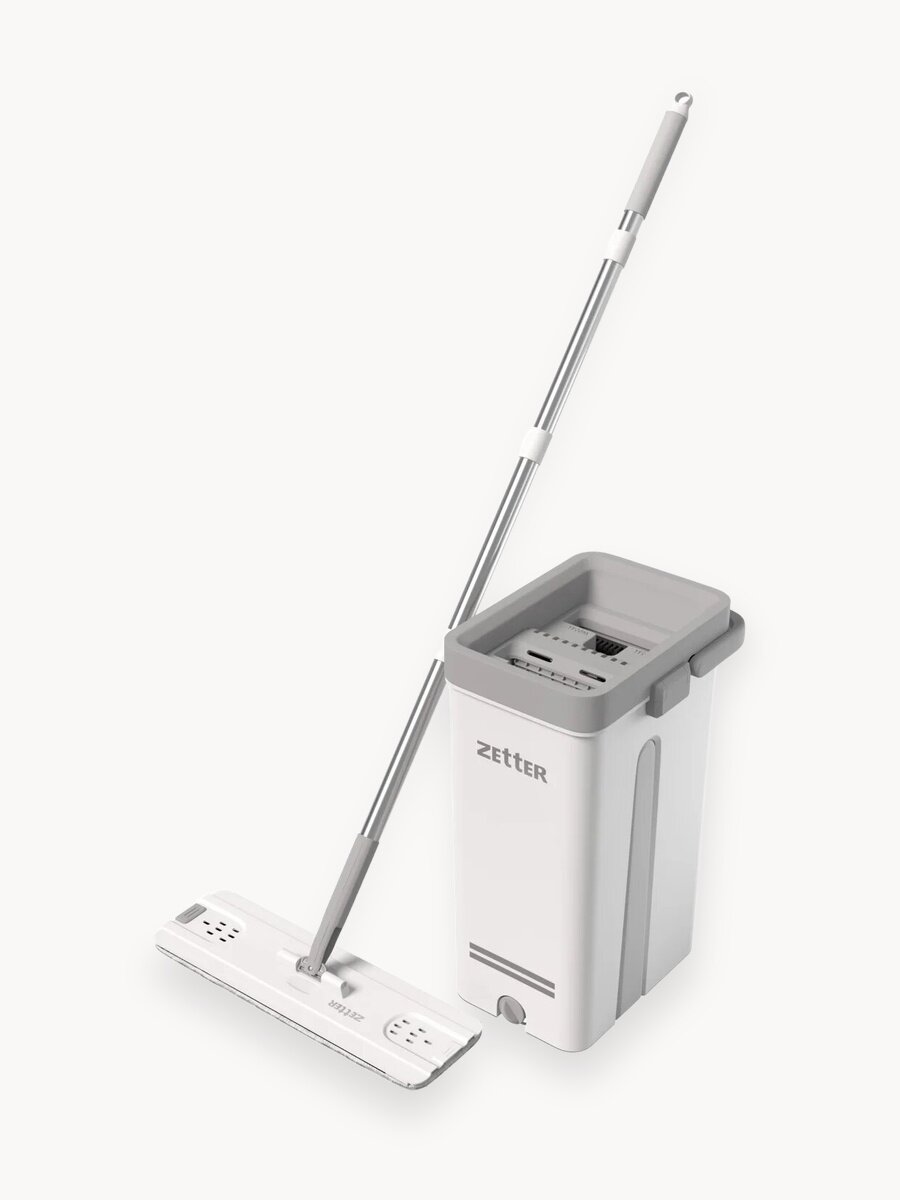 Швабра с отжимом и ведром Zetter S (7 л), белая, 2 насадки в комплекте