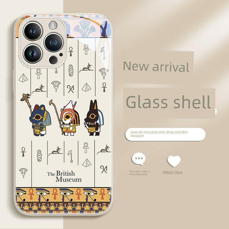 Чехол для iPhone 16 Plus из стекла, античный белый, узор Андерсон Кэт