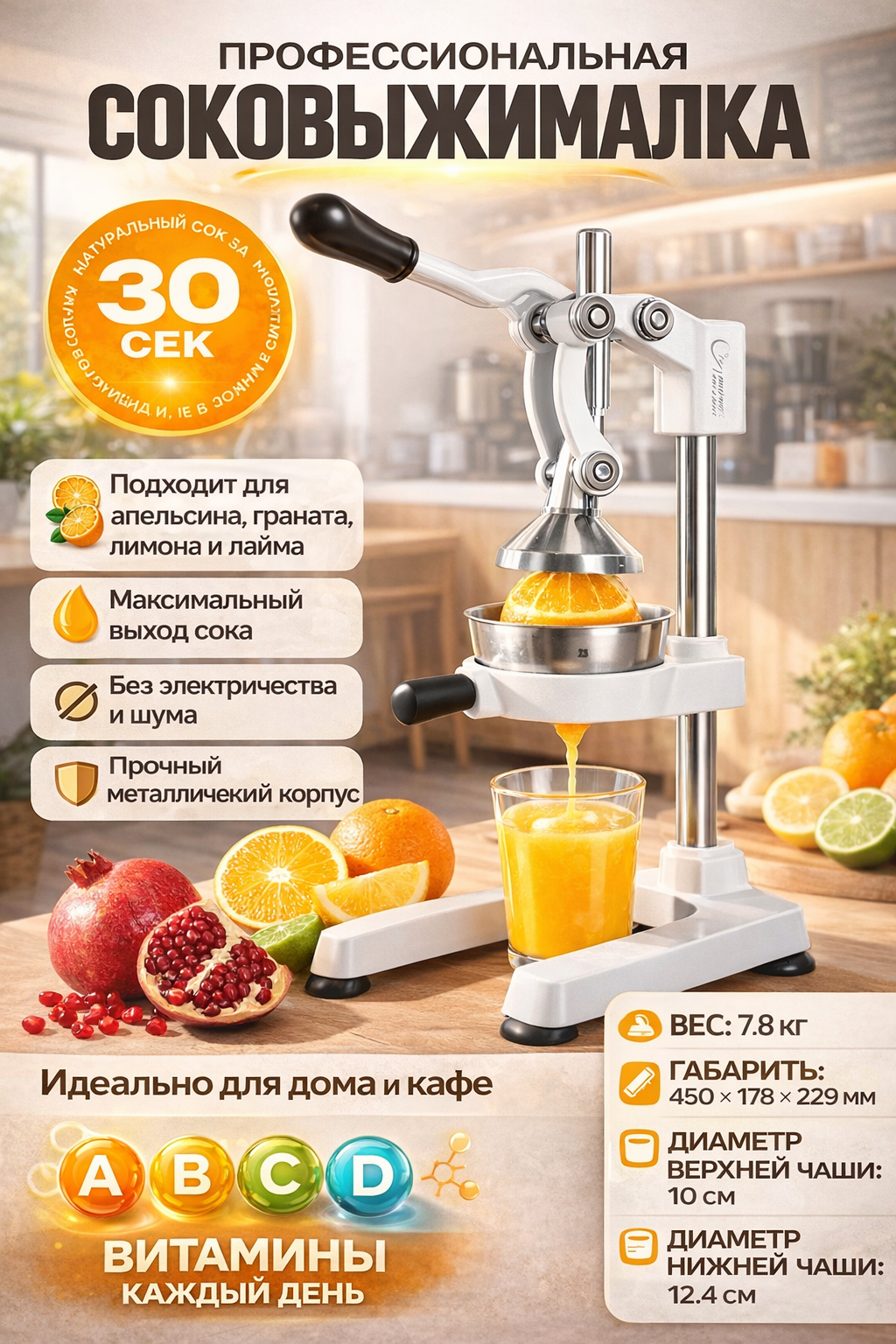 Механическая соковыжималка-пресс для гранатов, цитрусовых — фото 1