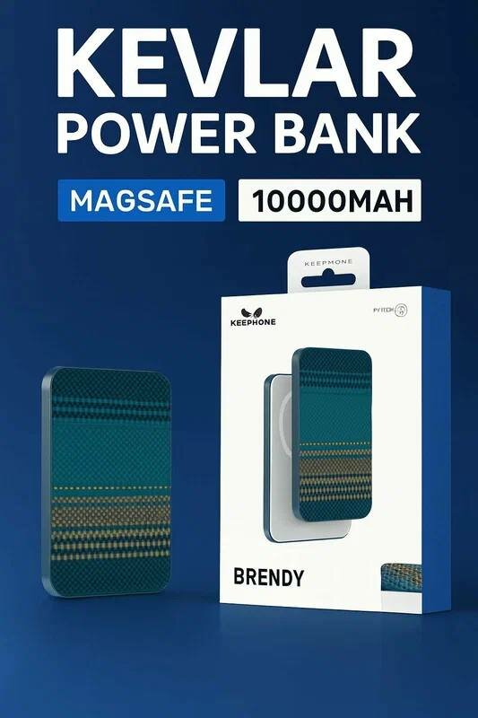Внешний аккумулятор Keephone Brendy, 10000 мА⋅ч, металл/карбон, беспроводная зарядка MagSafe, power bank