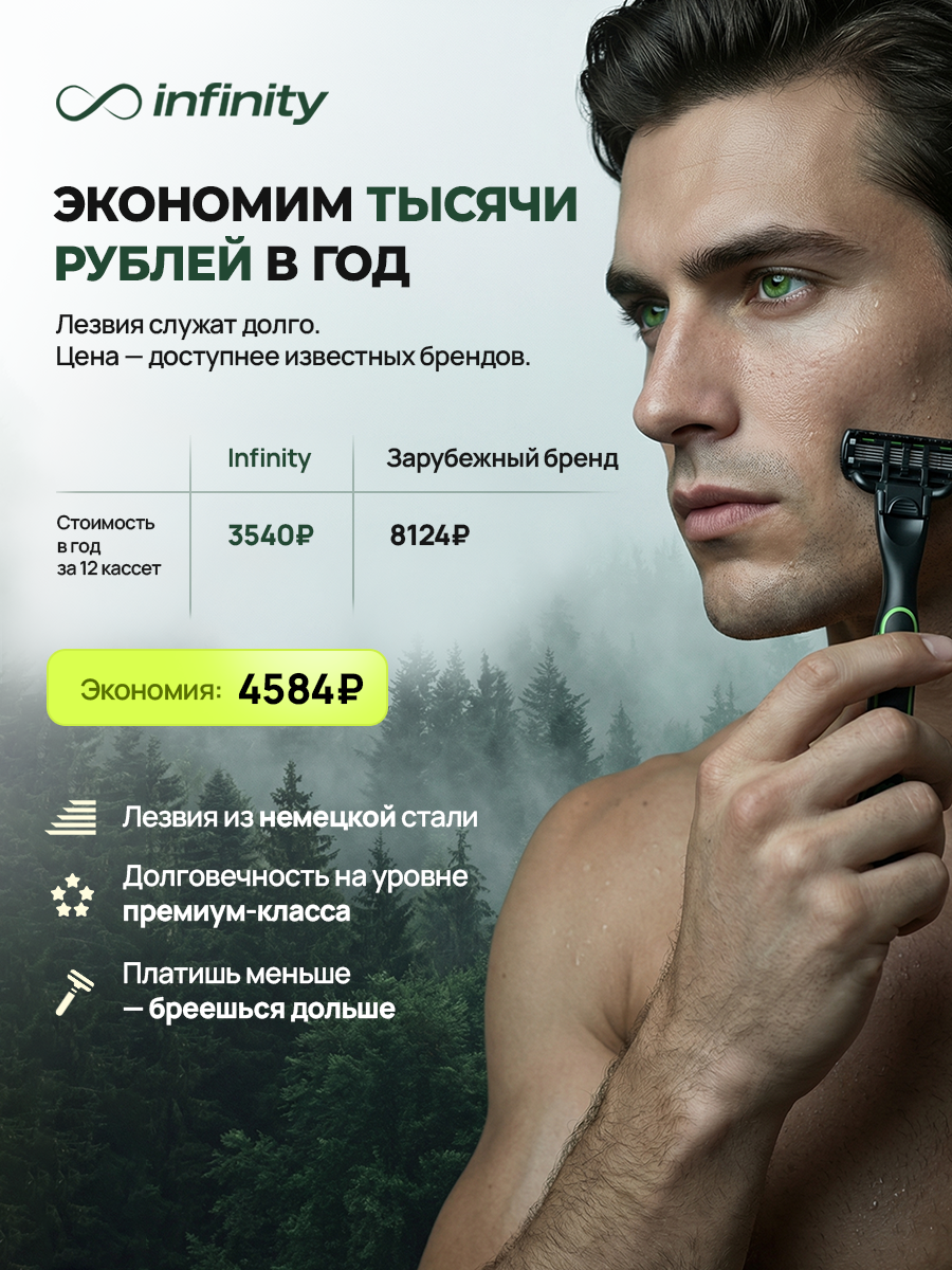 Кассеты для бритья Infinity Forest, сменные, 2 шт, нержавеющая сталь, зеленые — фото 1