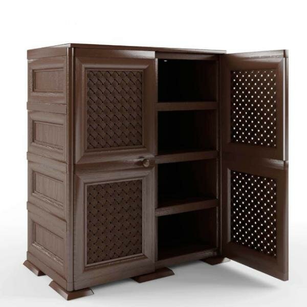 Шкаф-тумба Элластик-Пласт "Уют", пластиковый, 2 дверцы, цвет Дерево, 780х420х935 мм