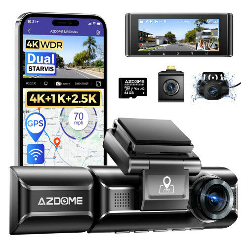 Видеорегистратор Azdome M550 Max, 4K Ultra HD, три камеры, Wi-Fi, GPS, WDR, G-сенсор