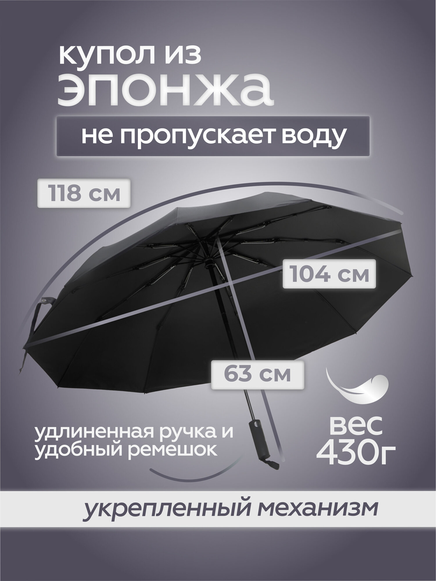 Смарт-зонт RAINDROPS, black — фото 1