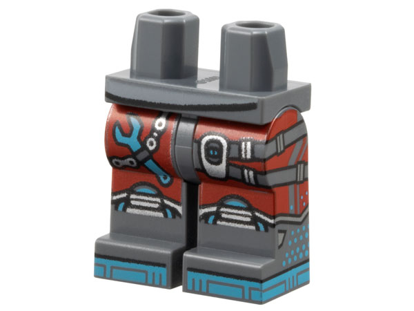 Hips and Legs with Red Shorts, Straps with Silver Buckles, Boots with Medium Azure Soles and Dots, Wrench Pattern, 970c00pb1665 Dark Bluish Gray U