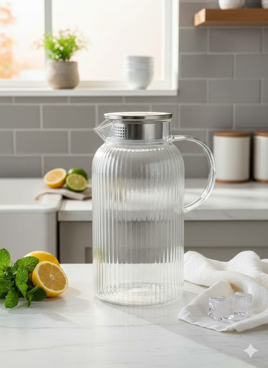 Стеклянный графин кувшин с металлической крышкой, 1900мл X-GL16A