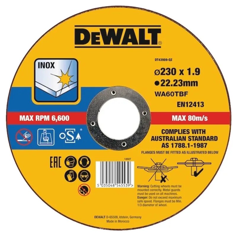Диск отрезной по металлу DeWALT "EXTREME" WA60TBF 230х1.9х22.23мм DT43909-QZ