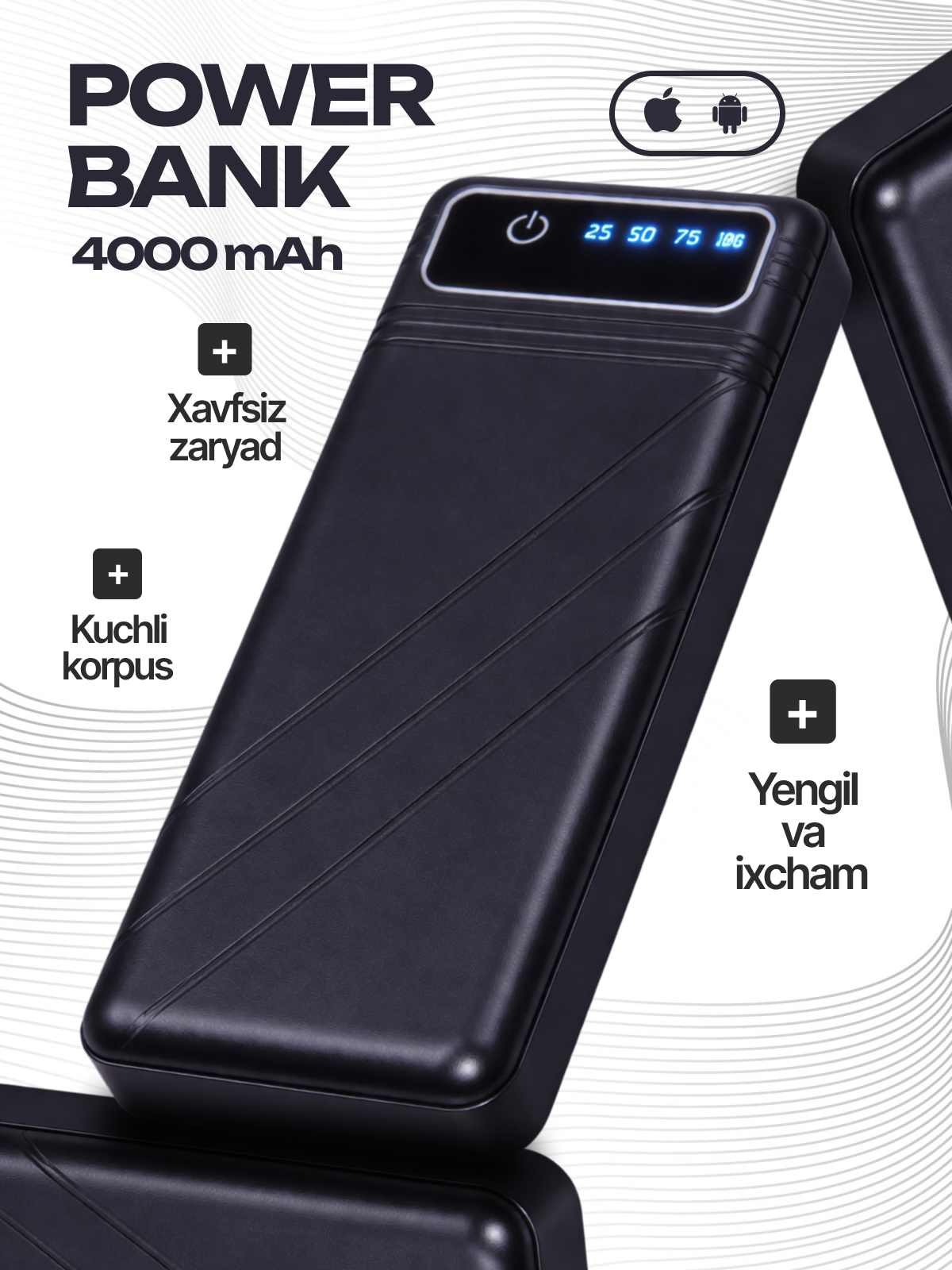Внешний аккумулятор PowerBank LP288, 40000мАч, черный, пластик