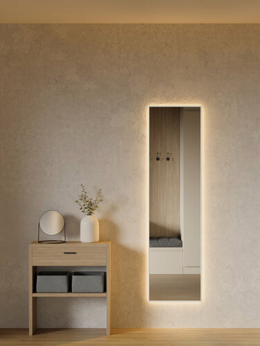 Изображение товара Зеркало с подсветкой в алюминиевой раме настенное ONE MIRROR 160х50см. Свет: Теплый белый 3000К. Белое