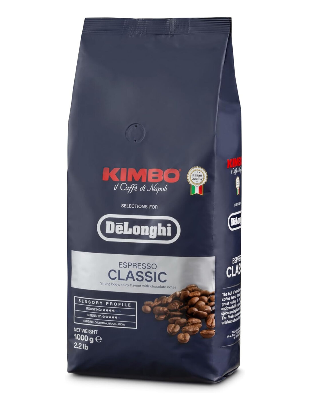 Кофе в зернах De’Longhi × Kimbo Espresso Classic — 35% Арабика, 65%Робуста премиальный вкус и аромат, 1 кг