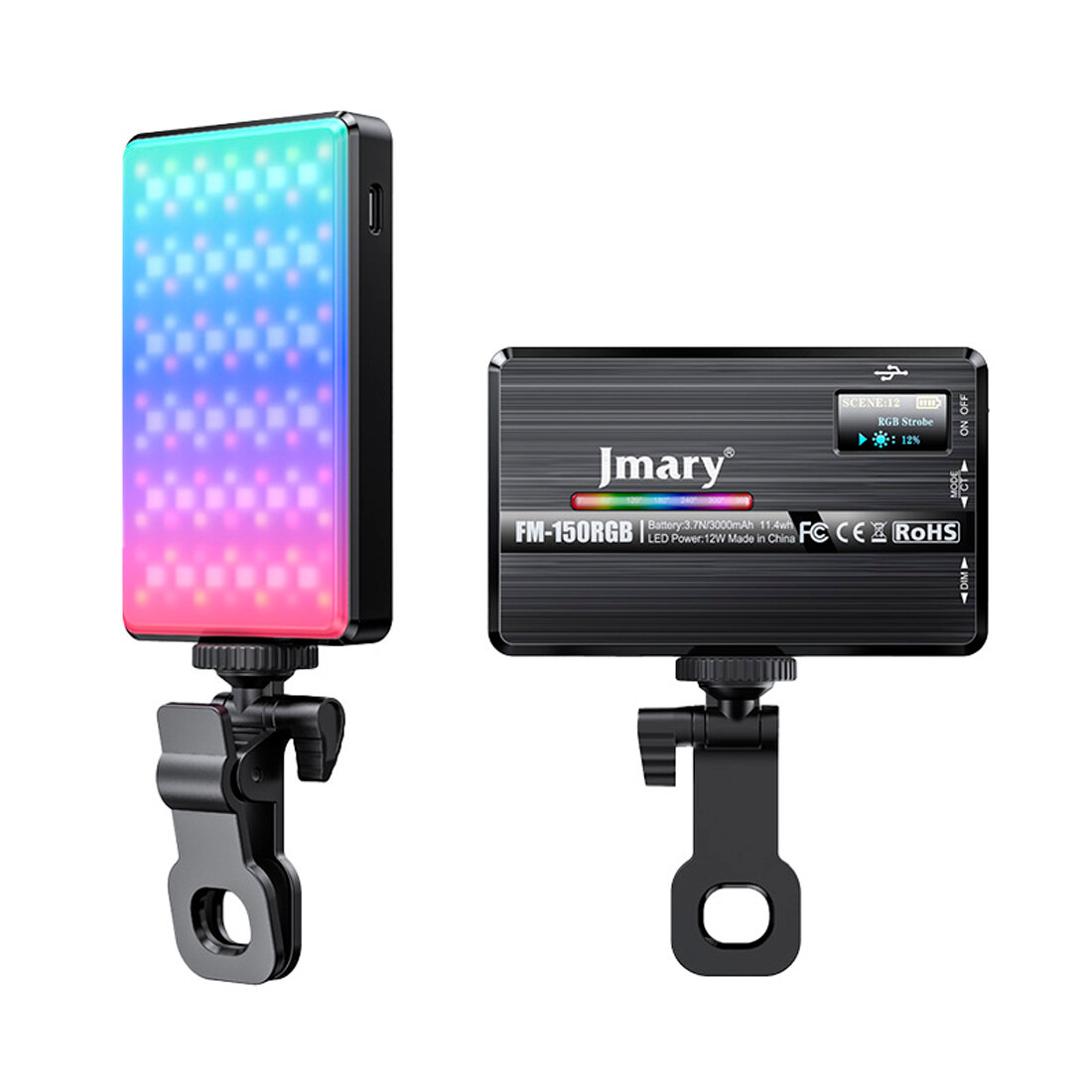 Светодиодный RGB‑осветлитель для фото и видео JMARY FM‑150RGB, 3000 mAh, черный
