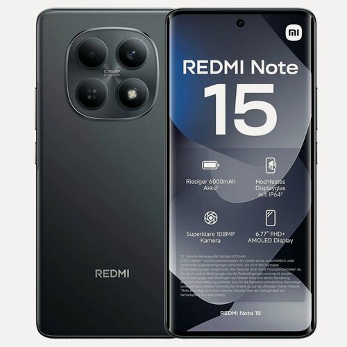 Изображение товара Смартфон Xiaomi REDMI Note 15 8GB+256GB Black Ростест, экран 6.77" AMOLED 120 Гц
