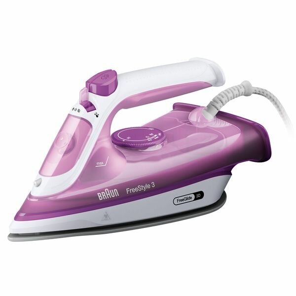 Паровой утюг Braun FreeStyle 3 FI3124PU, мощность 2400 Вт, паровой удар 160 г/мин, вертикальное отпаривание, анти-капля — фото 1