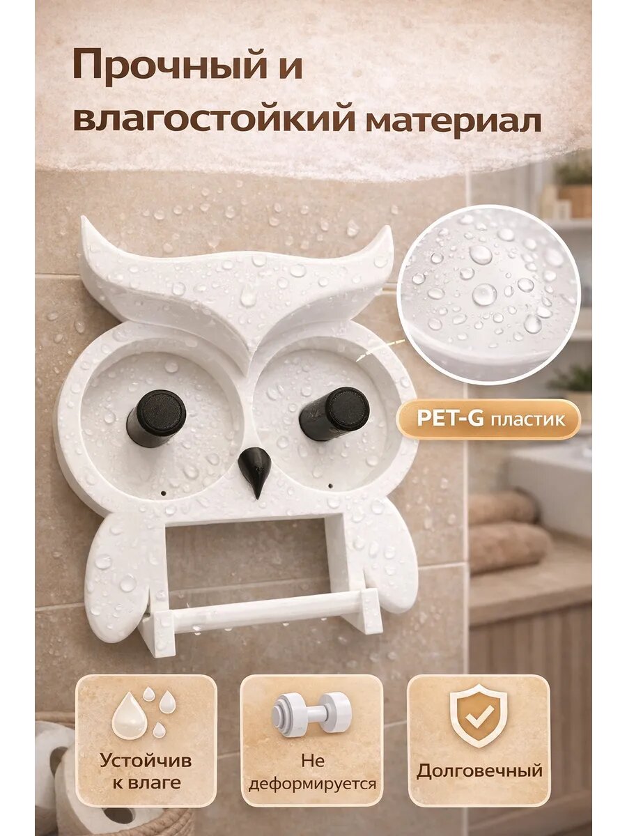 Держатель с накопителем для Рулонов Туалетной Бумаги сова, в белом цвете — фото 1