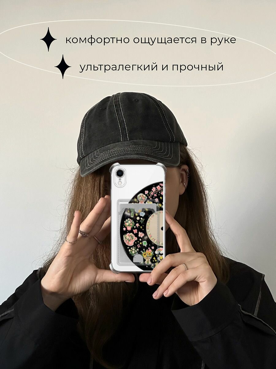 Чехол на Apple iPhone XR (Айфон XR) с картой и принтом Виниловая пластинка с наклейками — фото 1