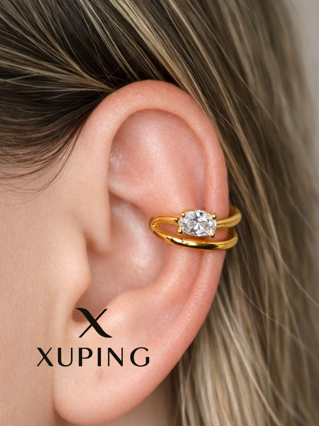 Серьги каффы, фианит, жемчуг Swarovski синтетический