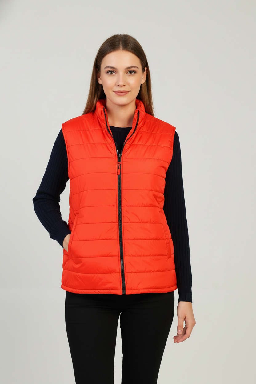 Жилет утепленный стеганый женский/мужской вилан на молнии, размер 56-58, красный