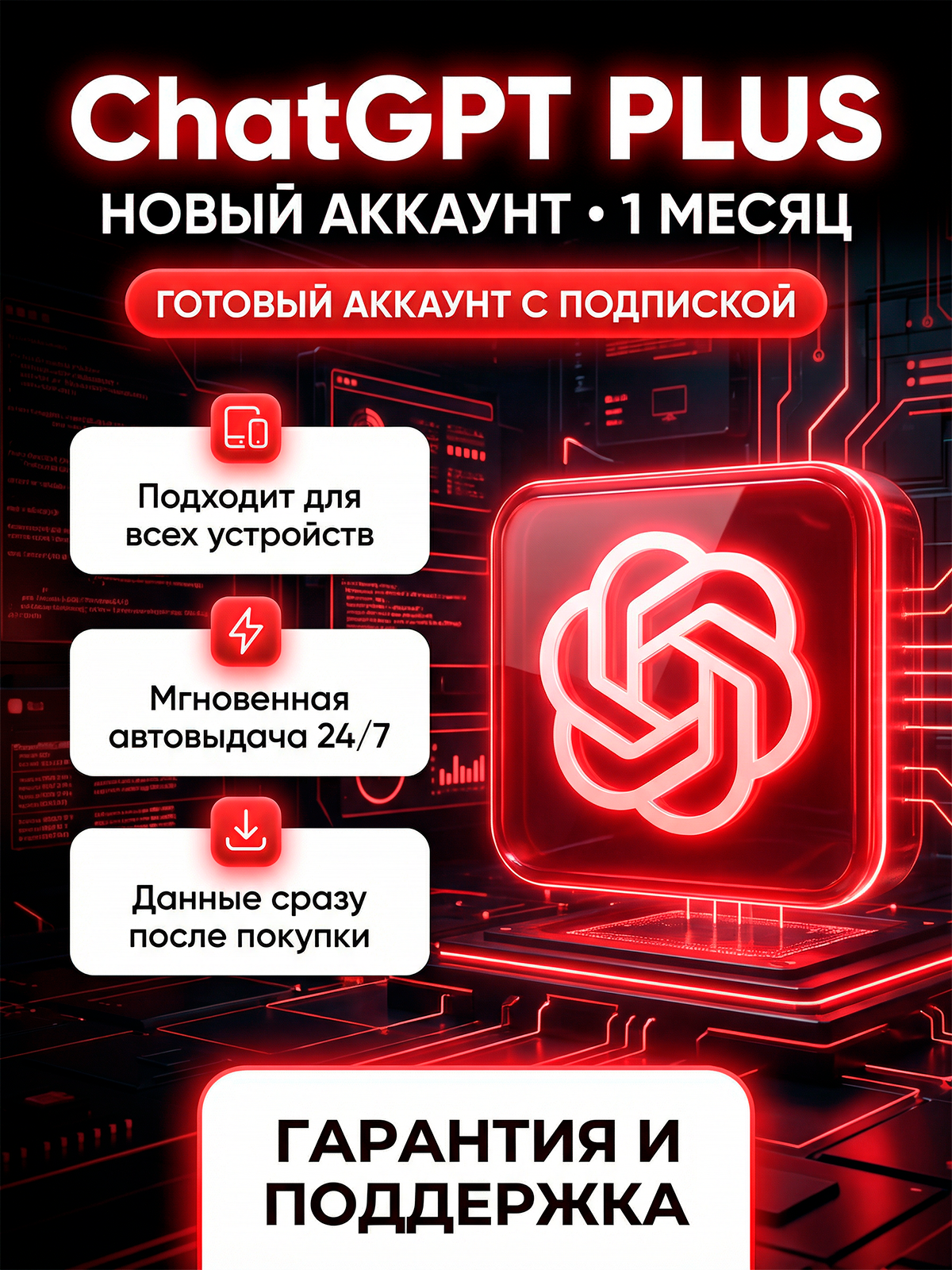 Chat GPT 5 Plus, индивидуальная подписка, 1 месяц, (быстрая выдача), Новый аккаунт | DALL·E 3 | Sora / Sora 2