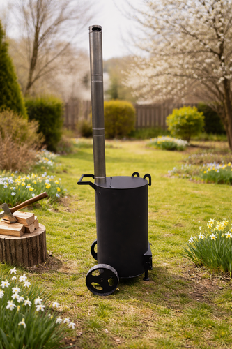 Изображение товара Печь-бочка для сжигания мусора 170 л, сталь 3 мм, дымоход 1,5 м