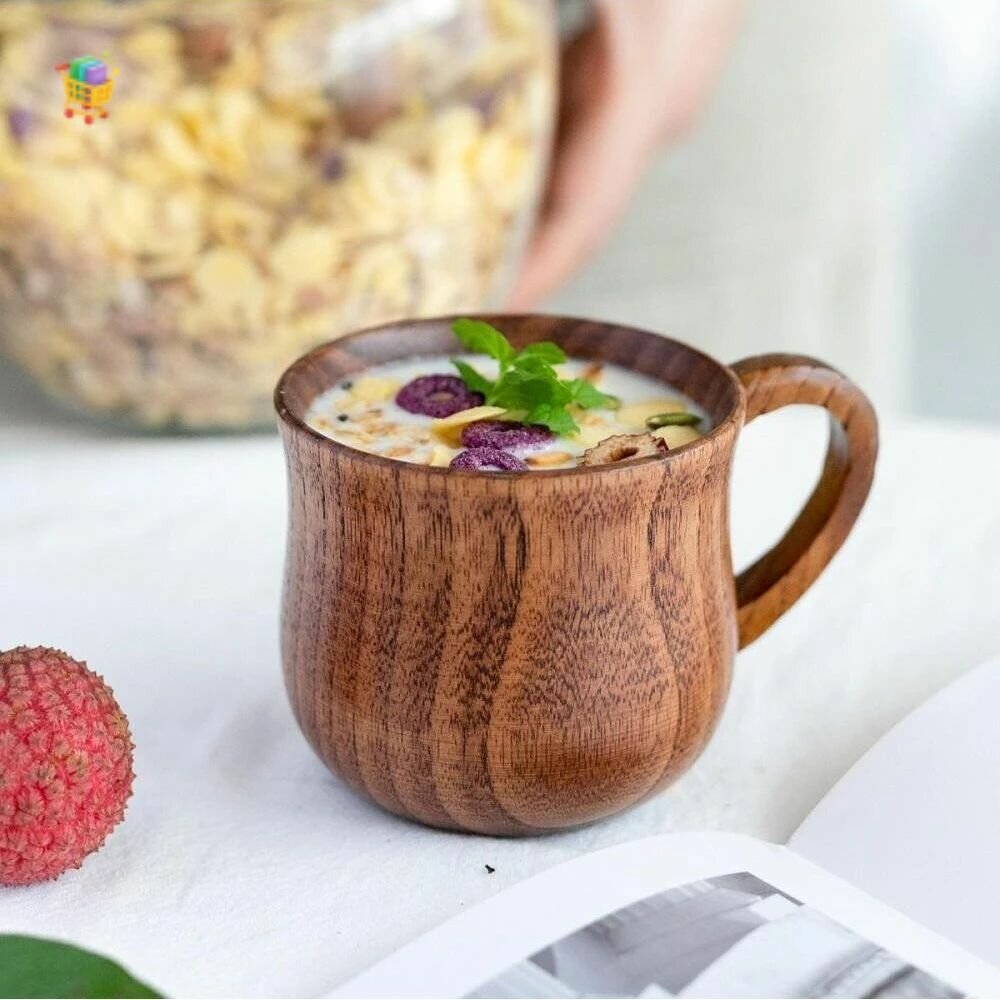 Деревянная кружка с ручкой для кофе, чая, молока и сока Минималистичная пивная кружка для дома, оригинальный подарок Экологичная посуда из дерева с эргономичным дизайном